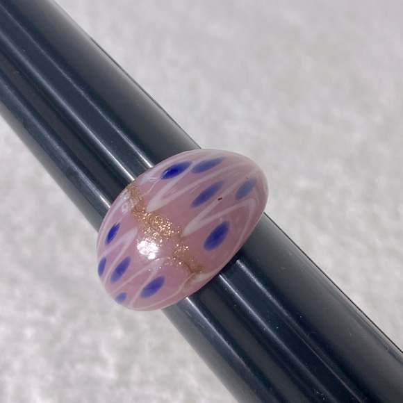 Vintage Art Glass Handmade Pink Blue Bronze Glitter Band Ring - Picture 10 of 11
